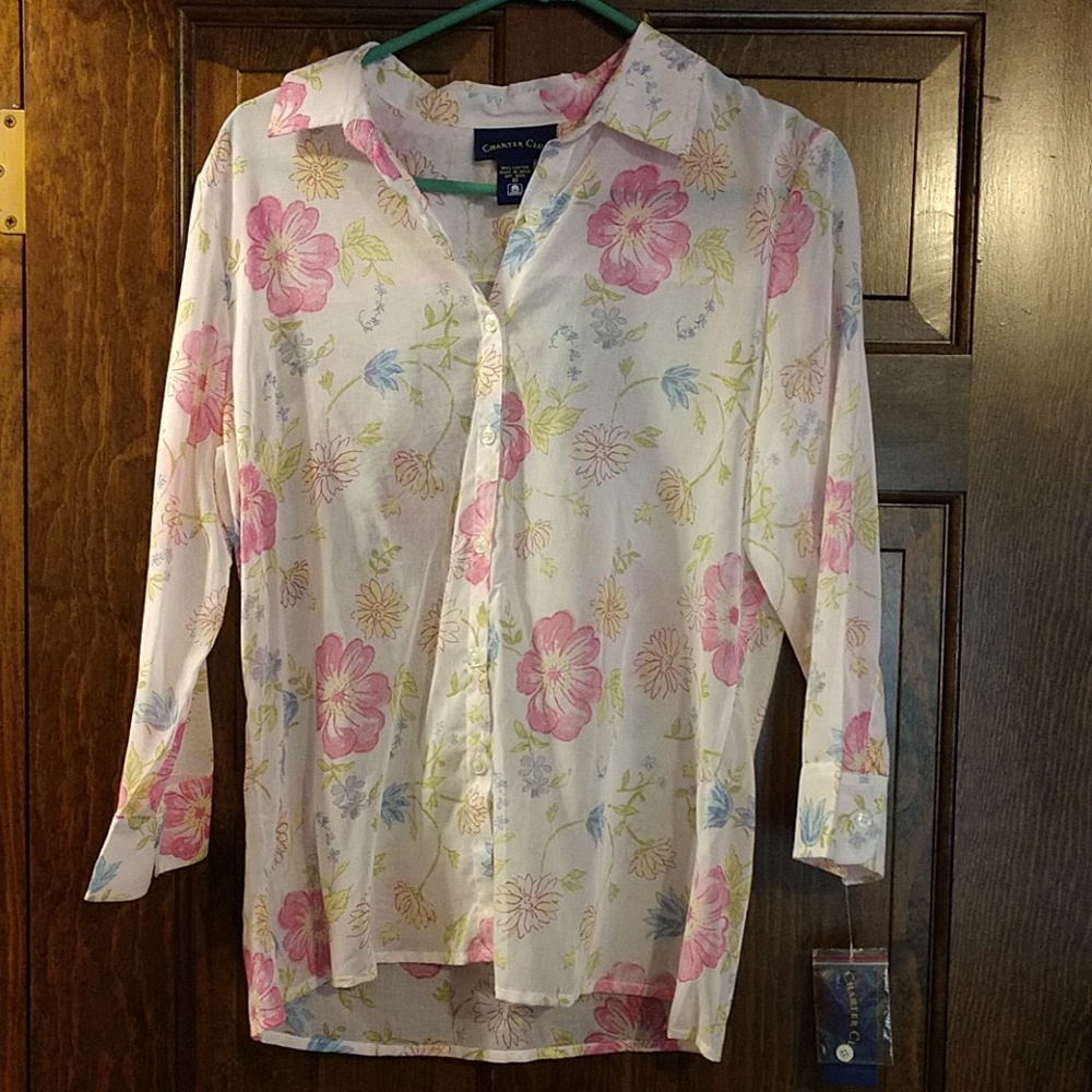 NWT 3/4 length sleeve sheer floral blouse.